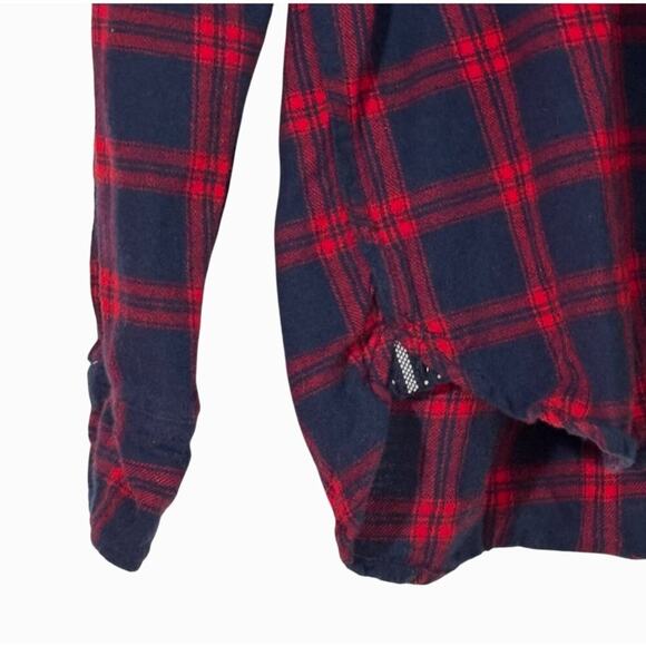 Denim & Flower Shirt Men's XL Flannel Casual button Down Red/Blue Plaid - Picture 4 of 7